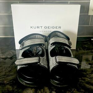 Kurt Geiger Crystal Embellished Velcro Strap Black sandals 36.5 6.5